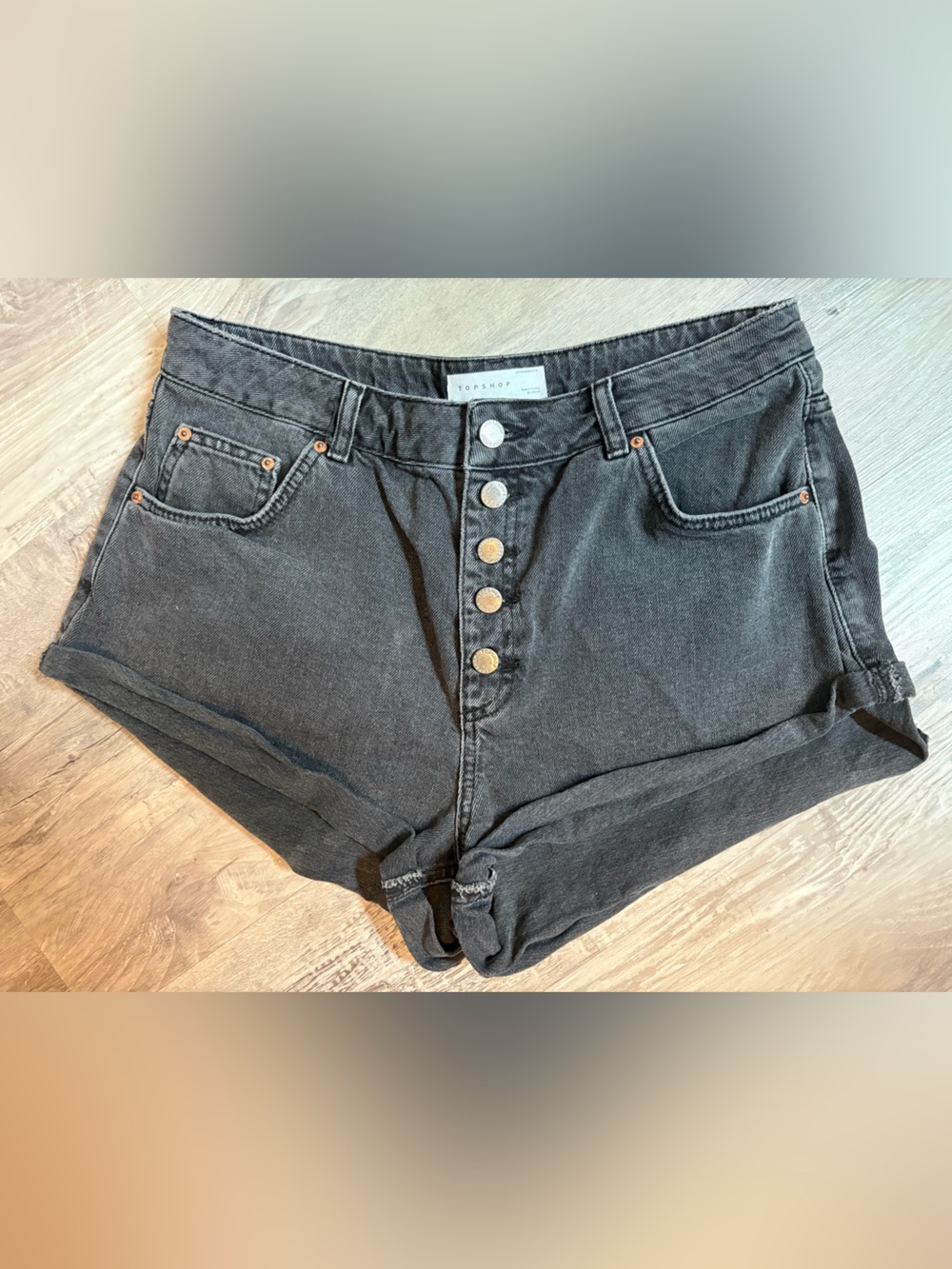Topshop High-Rise Black Denim Button Fly Women's Shorts Size 10 EUC